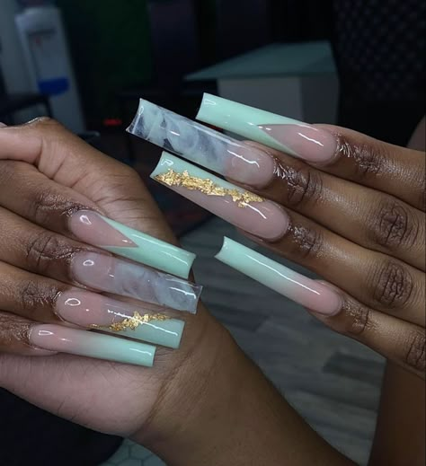 Aquamarine French Tip Nails, Turquoise Birthday Nails, Clear Long Acrylic Nails, Blue Jade Nails, Aqua Nails Acrylic, Long Nail Inspo Baddie, Turquoise Nails Acrylic, Aqua Blue Nails, Long Birthday Nails