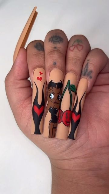 Betty Boop Acrylic Nails, Betty Boop Nails Designs, Betty Boop Nails, Esther Jones, Original Betty Boop, Ideas Uñas, Holloween Nails, Jazz Singer, Black Betty Boop