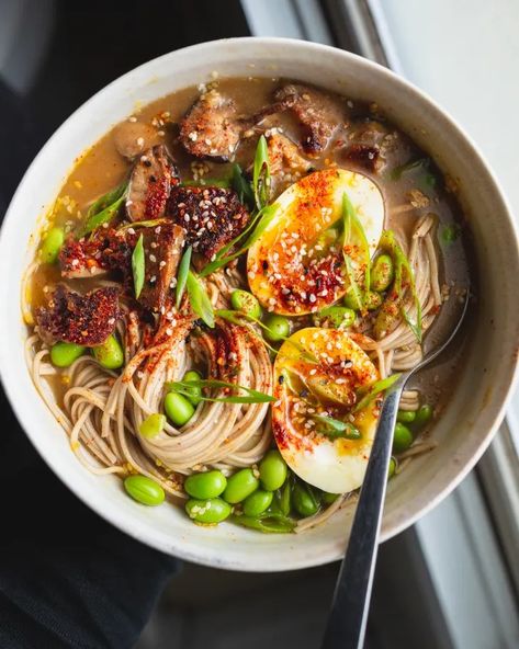 Soba Noodle Broth Bowl Recipe | The Kitchn Broth Bowls Recipes, Bowl Dinners, Soba Noodle Bowl, Broth Bowls, Butter Mushrooms, Miso Butter, Soba Noodle, Veggie Meals, Soba Noodles