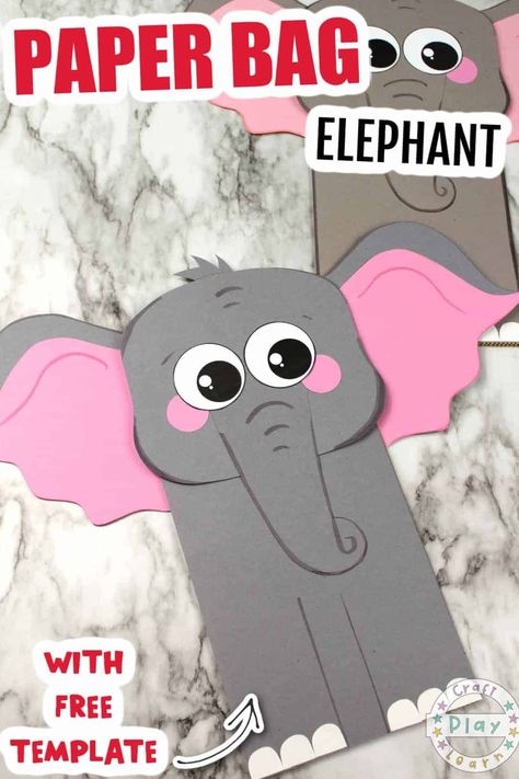 Elephant Craft, Elephant Template, Zoo Crafts, Zoo Animal Crafts, Bag Puppet, Lion Craft, Circus Crafts, Elephant Crafts, Paper Bag Crafts