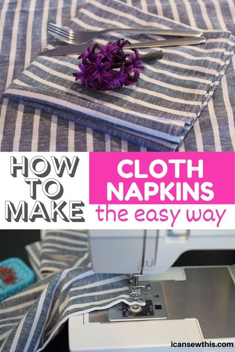 What size should cloth napkins be?Cloth napkins can be made in various sizes, ranging from a small 10-inch square napkin to a large 22-inch square dinner napkin.Although their sizes may vary, depending on their use, all cloth napkins are square.The most common sizes for table napkins are 12 inches by 12 inches, 14 inches by 14 inches, 18 inches by 18 inches, and 22 inches by 22 inches. Diy Linen Napkins, Sew Cloth Napkins, Make Cloth Napkins, Handmade Napkins, Diy Napkins, Simple Sewing, Fabric Napkin, Beginner Sewing, Sewing Pillows