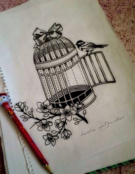 Bird cage tattoo Birdcage Drawing, Bird Cage Tattoo, Birdcage Tattoo, Cage Tattoo, Cage Tattoos, Bird Tattoo Wrist, Black Bird Tattoo, Tattoo Bird, Small Bird Tattoo