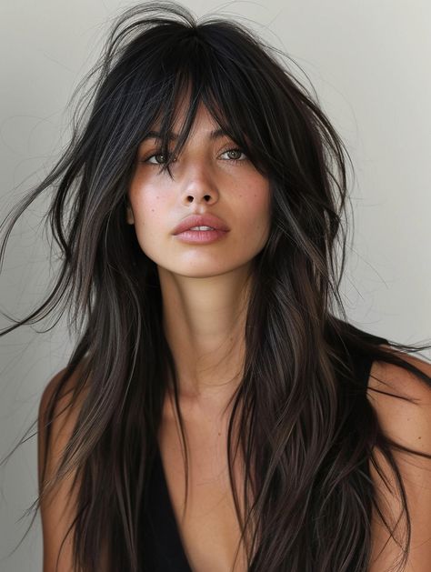 38 Best Long Shag Haircut Ideas: A 2024 Style Guide Curly To Straight Hair, Long Shag Haircut, Feathered Bangs, Long Shag, Choppy Layers, Haircuts Straight Hair, Long Hair With Bangs, Shag Haircut, Long Layered Hair