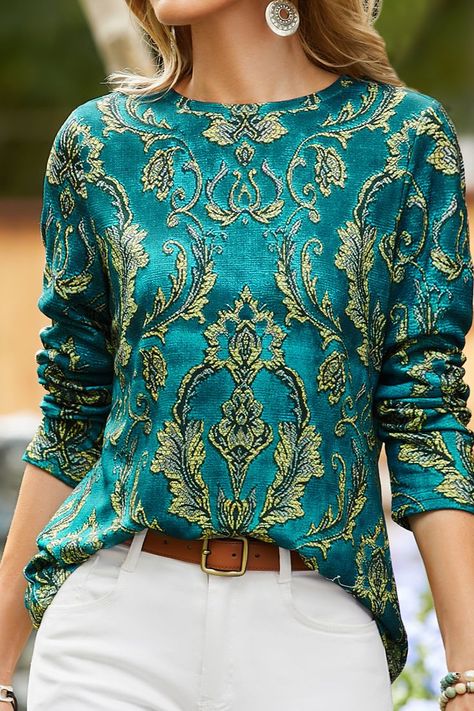 You need a boho top to brighten up your holiday✨. Use code JFNPIN20 to 【get 20% off】 Clothes For Women Over 50, Outfit Mujer, Tennis Fashion, Long Sleeve Tops Casual, Ethnic Print, Stretch Top, Casual Stripes, Top T Shirt, Boho Tops