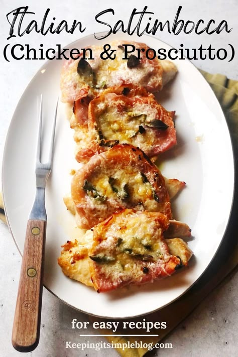 Baked Chicken Saltimbocca Recipe, Prochutto Chicken Recipes, Roman Chicken Recipe, Bistro Dinner Ideas, Chicken Prosciutto Mozzarella, Chicken Stuffed With Prosciutto And Cheese, Bistro Chicken Recipe, Italian Main Dishes Chicken, Prosciutto And Chicken Recipes