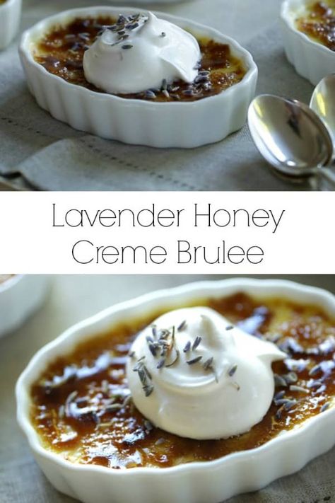 Spring Time Food, Culinary Lavender Recipes, Cream Brulee Recipe, Spring Time Desserts, Lavender Recipes, Creme Brulee Recipe, Brulee Recipe, Honey Lavender, Creme Brûlée