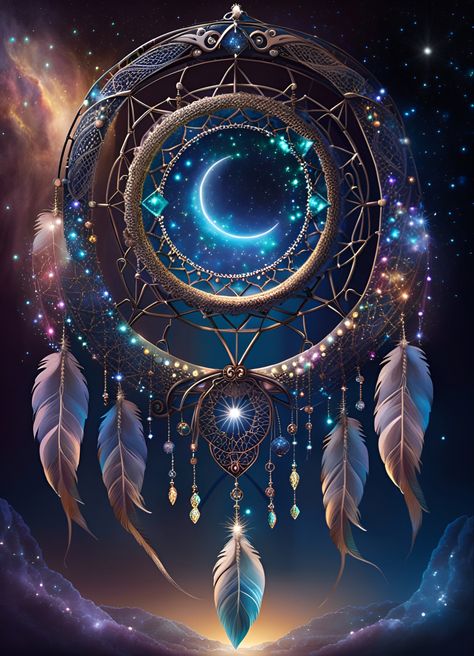 Fantasy art of a celestial dreamcatcher glowing with moon and stars Dreamcatcher Artwork, Dream Catcher Wallpaper Iphone, Dreamcatcher Art, Dreams Catcher, Moon Stars Art, Iphone Wallpaper Texture, Dreamcatcher Design, Beautiful Dream Catchers, Dreamcatcher Wallpaper