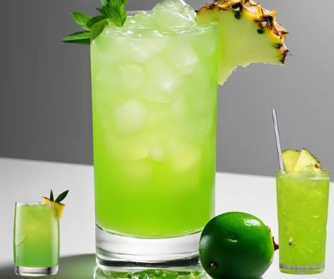 Vodka Midori Pineapple Juice: A Refreshing Summer Delight - All Juice Corner Shots With Vodka, Midori Drinks, Treat Making, Vodka Lemonade, Jungle Juice, Green Drinks, Vodka Drinks, Coconut Rum, Favorite Appetizers