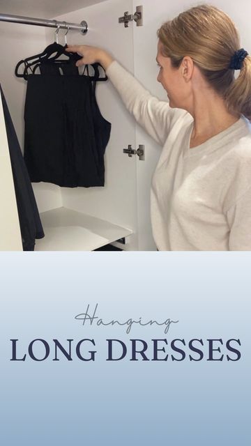 Sophie on Instagram: "Hanging your long dresses This method has made such a difference to my wardrobe Happy Friday! @what.sophie.does #foldingclothes #folding #wardrobegoals #closetgoals #organised #organisedmum #organisedhome #hangingclothes #maxidress" Hanging A Dress Hack, What To Hang Vs What To Fold, Hang Long Dresses In Closet, How To Hang Maxi Dresses In Closet, Which Clothes To Hang And Fold, Dresses In Closet, How To Hang Long Dresses In Closet, Hang Long Dresses, Fold Long Dress On Hanger