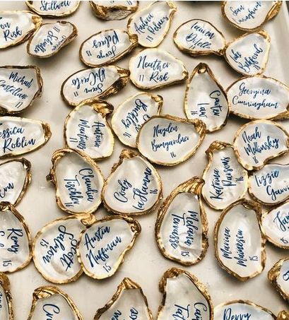 Oyster Shell Place Cards, Oyster Wedding, Shell Place Cards, Placecards Wedding, Hamptons Wedding, Place Cards Wedding, East Coast Wedding, Vero Beach Fl, Party Inspo