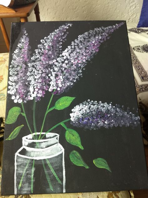 Cotton Bud Painting Ideas, Bud Painting Ideas, Lilac Acrylic Painting, Cotton Bud Painting, Cotton Swab Painting, Lilac Drawing, Lilac Painting, Floral Art Arrangements, Mama Llama