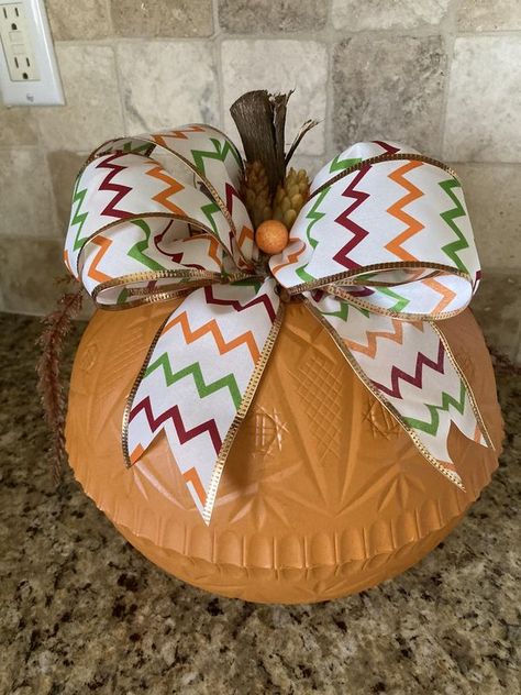 💲Dollar Tree Fanatics Crafts & Decor💲 | Starting projects the punch bowl and ribbon are from Dollar Tree stem is from my tree plus paint from my stash | Facebook Dollar Tree Punch Bowl Pumpkin, Dollar Tree Halloween Candy Bowl, Dollar Tree Wood Pumpkin Ornaments, Metal Ribbon Pumpkin, Dollar Tree Pumpkin Shaped Glass Jar, Tree Stem, Autumn Crafts, Diy Crafts For Home Decor, Fall Halloween Crafts