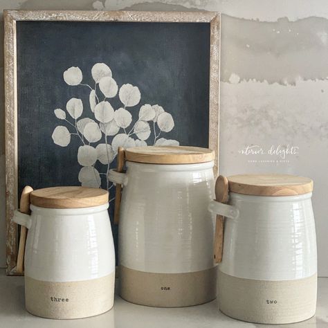 Stoneware Canisters, White Quartz Counters, Fixer Upper Designs, Kitchen Entertaining, Sponge Caddy, White Quartz Counter, Ceramic Utensil Holder, Wood And Marble, Kitchen Accents