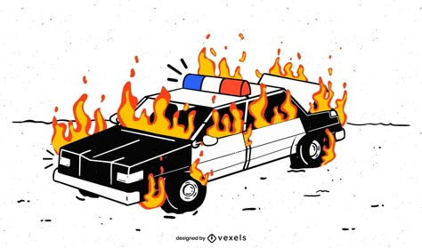 Police Car Tattoo, Police Car On Fire, Vector Motor, Car On Fire, Freelance Design, Automotive Logo Design, Fire Drawing, Arte Punk, Flash Tattoo Designs