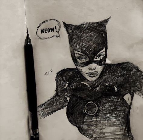 Cool Gothic Drawings, Catwoman Drawing Sketches, Art Sketches Cartoon, Weird Drawings Creepy Easy, Catwoman Drawing, Batman Sketch, Sick Drawings, Meaningful Drawings, Graphic Poster Art