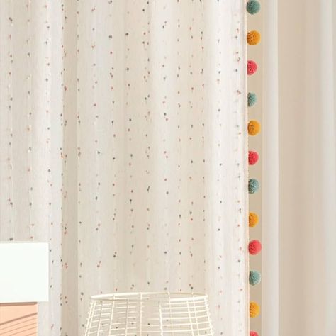 Amazon.com: Risuho 2 Panels Vintage Linen Sheer Curtains with Colorful Stripe Pom Pom for Girls Kids Room Embroidered Light Filtering Window Drapes for Nursery Bedroom Rod Pocket (White,W42 L84 inch) : Home & Kitchen Rainbow Toddler Room, Pompom Curtains, Playroom Curtains, Curtains For Nursery, Girls Rainbow Bedroom, Linen Sheer Curtains, Curtains For Kids, Light Filtering Curtains, Rainbow Curtains