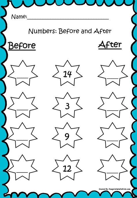 Before And After Numbers, Speech Worksheets, Compare Numbers, Free Printable Alphabet Worksheets, Free Math Printables, Maths Worksheet, School Works, Nursery Worksheets, Printable Worksheets For Kids