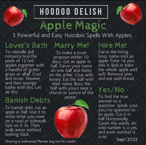 Apple In Witchcraft, Apple Magic Spells, Shut Up Spell Hoodoo, Love Spell With Apple, Apple Spell Witchcraft, Apple Spell, Fruit Magic, Hoodoo Delish, Simple Spells