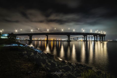 Coronado Bridge, San Diego Photography, Downtown San Diego, Night Photography, Seals, San Diego, Tattoo Ideas, Bridge, Ios