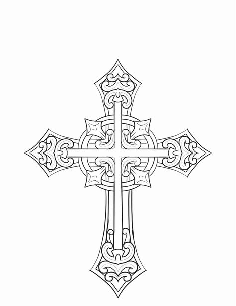 Ornate Cross Tattoo, Gothic Cross Drawing, Cross Line Art, Eagle Chest Tattoo, Scroll Tattoos, Unique Cross Tattoos, Cross Drawing, Mathematics Geometry, Basic Tattoos