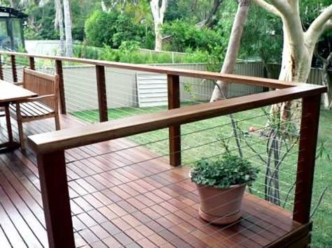 Spotted Gum Deck Pine Decking, Wire Balustrade, Deck Remodel, Deck Railing Design, Hardwood Decking, Balcony Railing Design, Railings Outdoor, Patio Deck Designs, Deck Designs Backyard