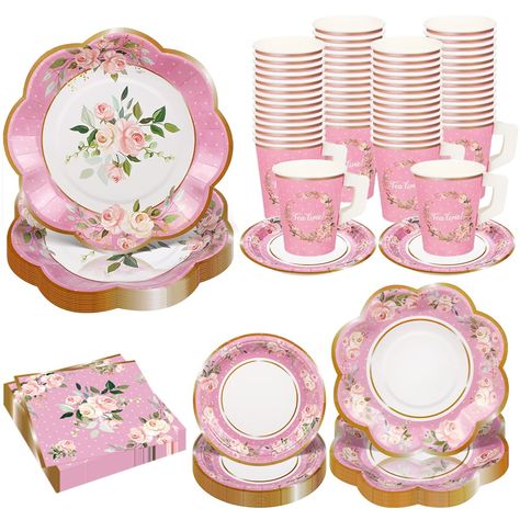 PRICES MAY VARY. You will receive：you will get 25 pieces of tea paper cups with handles,25 pieces 9”floral tea plates,25 pieces7”tea plates,25 tea saucers,36 floral tea napkins,This tea party set can treat a gathering of 25 people, with sufficient quantity and bright colors, making it perfect for your afternoon tea party. Floral tea theme :These disposable tea party supplies with elegant floral patterns, especially the paper cup design with added handles, which can showcase your charming tempera Kids Tea Party Ideas Decoration, Tea For Three Birthday Party Decorations, Birthday Tea Party Invitations, Tea Party Three Year Old Birthday, Tea Party Wrapping Paper, Tea Party Babyshower Girl, Paper Cup Design, Tea Party Supplies, Kids Tea Party