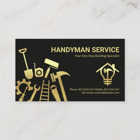 Faux Gold Handyman Tools Home Repairs Business Card Handyman Tools, Handyman Logo, Handyman Business, Construction Business Cards, Buisness Cards, Mini Business Card, Mini Business, Card Templates Free, Handyman Services