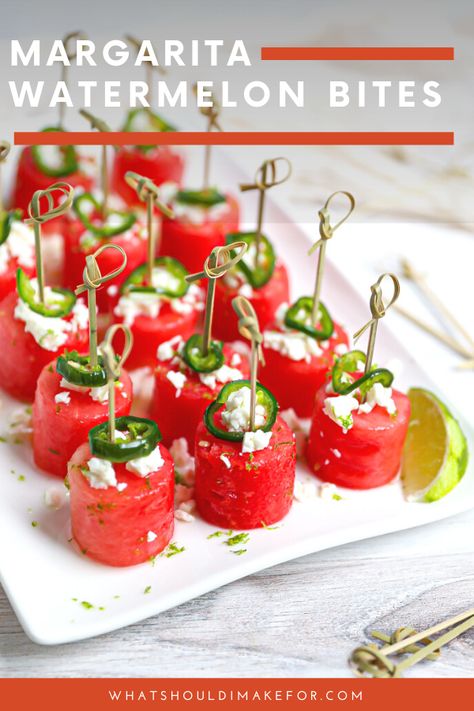 Watermelon Bites Appetizers, Watermelon Appetizers For Party, Appetizers For Margarita Party, Margarita Watermelon Bites, Fruit Appetizer Recipes, Margarita Appetizers, Appetizer For Cookout, Alcohol Truck, Drunken Fruit