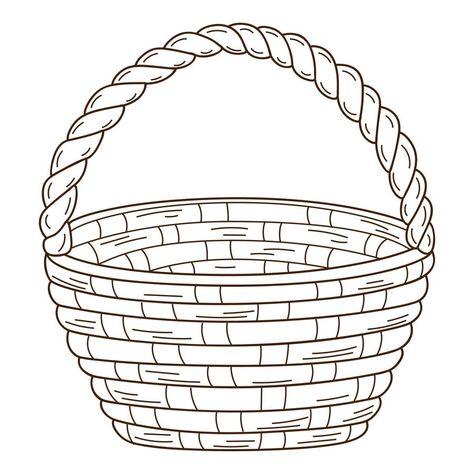 Wicker Basket Drawing, How To Draw A Basket, Basket Drawing Easy, Basket Sketch, Basket Coloring Page, Black And White Basket, Aesthetic Sewing, Basket Printable, Basket Illustration