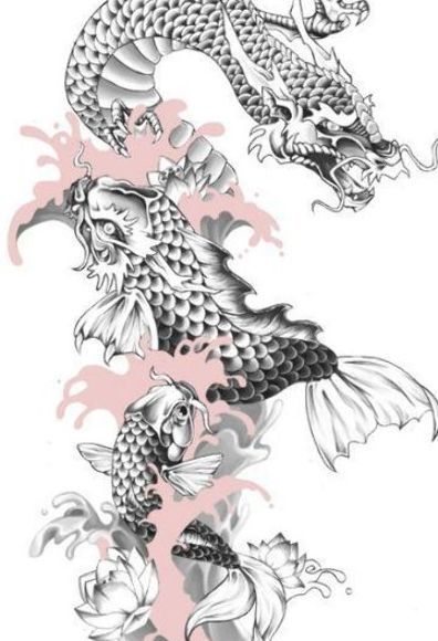 Koi Dragon [Finished] by blackXXraine Koi Fish Drawing Tattoo, Dragon Koi Fish, Blue Dragon Tattoo, Koi Dragon Tattoo, Karp Koi, Koi Tattoo Sleeve, Koi Dragon, Asian Dragon Tattoo, Dragon Tattoo Sketch