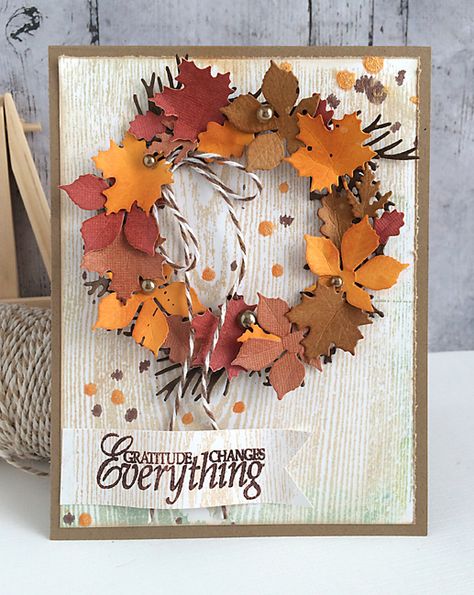 ~ gratitude ~ - Scrapbook.com Handmade Thanksgiving Cards, Impression Obsession Cards, Fall Cards Handmade, Thanksgiving Cards Handmade, Fall Greeting Cards, Carte Halloween, Leaf Cards, Impression Obsession, Embossed Cards