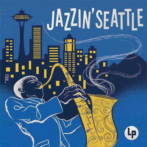 Jazzin' Seattle: album cover for jazz project in Seattle. #illustration #albumcover #albumcoverart #koldobarroso #commissionart #jazz #popart #retropopart #retro #seattle Greatest Album Covers, Cd Cover Design, Classic Jazz, Cool Album Covers, Jazz Poster, Jazz Art, Album Art Design, Record Sleeve, Music Artwork