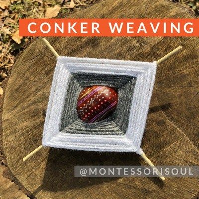 Conker weaving | MontessoriSoul Conker Craft Ideas, Conkers Craft, Poppy Tutorial, Knitted Poppies, Family Day Care, Eco Friendly Art, Year 8, Safety Gloves, Finger Knitting