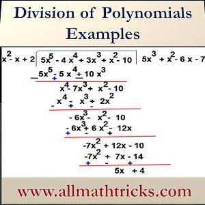 Division of a polynomial by another polynomial is one of the important  concept in Polynomial expressions. In this article explained about  basic phenomena of diving polynomial algorithm in step by step process http://www.allmathtricks.com/dividing-polynomials/ Long Division Of Polynomials, Division Of Polynomials, Division Examples, Dividing Polynomials, Factor Theorem, Remainder Theorem, Algebra Notes, Division Algorithm, Synthetic Division