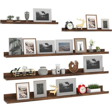 Millwood Pines Correon 5 Piece Wood Floating Shelf | Wayfair Wall Shelves For Bathroom, Picture Wall Living Room, Shelves For Bathroom, Long Floating Shelves, Wall Storage Shelves, Shelves For Wall, Floating Shelves Bathroom, Wooden Floating Shelves, Picture Shelves