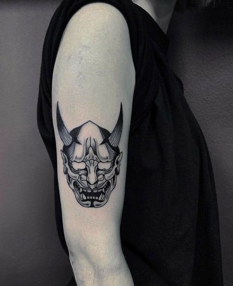 Oni Mask Tattoo, Oni Tattoo, Hannya Mask Tattoo, Glyph Tattoo, Japanese Tattoo Symbols, Devil Tattoo, Creepy Tattoos, Mask Tattoo, Knee Tattoo