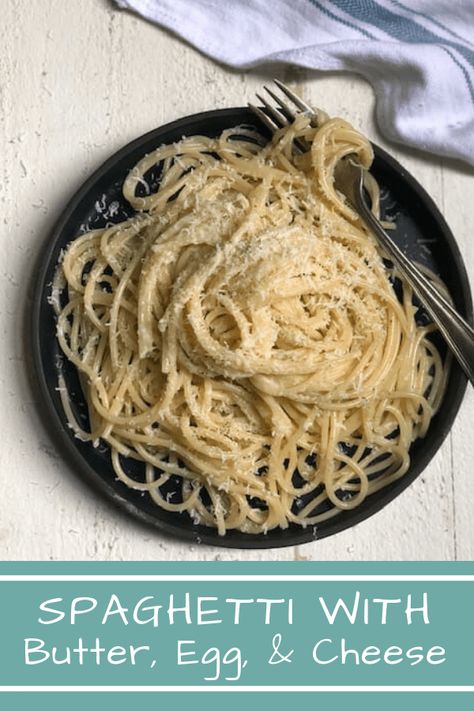 Spaghetti with Butter, Egg, and Cheese: The handful of ingredients in this dish can be adjusted to suit your taste. Some like it cheesier, others prefer less milk, and others still, more butter. However you make it, do your best to get it from stove to table the minute the dish is assembled; that's when it is at its very best. #momskitchenhandbook #spaghetti #easypastarecipes #pastanight #hottomakepasta #whitesauce Spaghetti With Butter, Easy Tomato Sauce, Italian Comfort Food, Butter Pasta, Egg And Cheese, Veggie Pasta, Minced Meat, Spaghetti Recipes, Easy Pasta Recipes