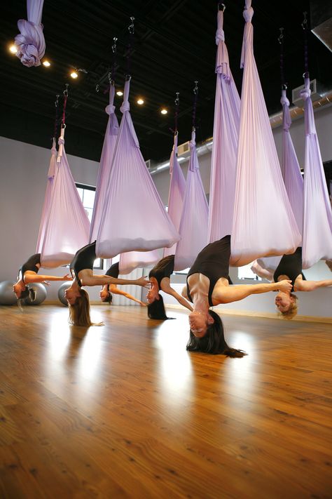 Beautiful Aerial Yoga - Vita-Prana Yoga Studio in Smyrna, GA Anti Gravity Yoga, Yoga Trapeze, Air Yoga, Prana Yoga, Aerial Yoga Hammock, Yoga Games, Yoga Hammock, Yoga Studio Design, Sport Food