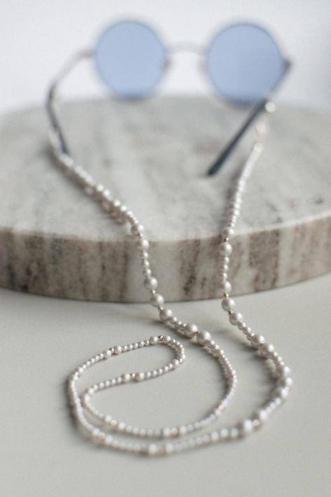 Silver Pearl Chain Silver Beads Sunglasses Chain Eyewear Jewellery Trendy Eyewear Accessory Summer Jewellery by dextellaaccessories on Etsy Pearl Sunglasses Chain, Glasses Accessories Chain, Beads Sunglasses, Beaded Sunglasses Chain, Beaded Sunglasses, Trendy Eyewear, Eyewear Chain, Summer Jewellery, Sunglasses Chain