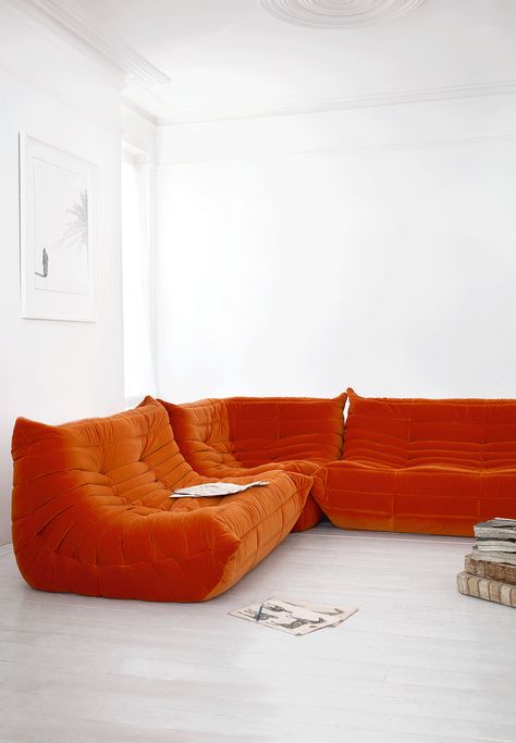 Design Classic: The Togo Sofa By Michel Ducaroy For Ligne Roset Togo Couch, Michel Ducaroy, Orange Sofa, Corner Sofa Design, Togo Sofa, Furniture Logo, Beautiful Sofas, Ligne Roset, Ikea Furniture