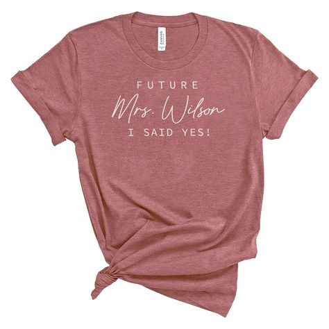 PRICES MAY VARY. Future Mrs Gifts: This personalized t-shirt will be the best gift for the bride on the occasion of proposal, wedding gifts, bridal shower gift, fiance gifts for her, newlywed gifts, engaged gifts for her, engagement gifts, honeymoon gifts, bridal shower gifts, bride gifts, bachelorette gifts for bride... You can buy it for yourself or gift it for daughter, wife, aunt, friend, girlfriend, sister to show your deep love for her. MATERIAL: Solid colors are 100% cotton except Ash - 9 Fiance Shirts, Bachelorette Gifts For Bride, Fiance Gifts, Engaged Gifts, Bachelorette Bride Gifts, Mrs Gifts, Future Mrs Shirt, Gifts For Bride, Mrs Sweatshirt