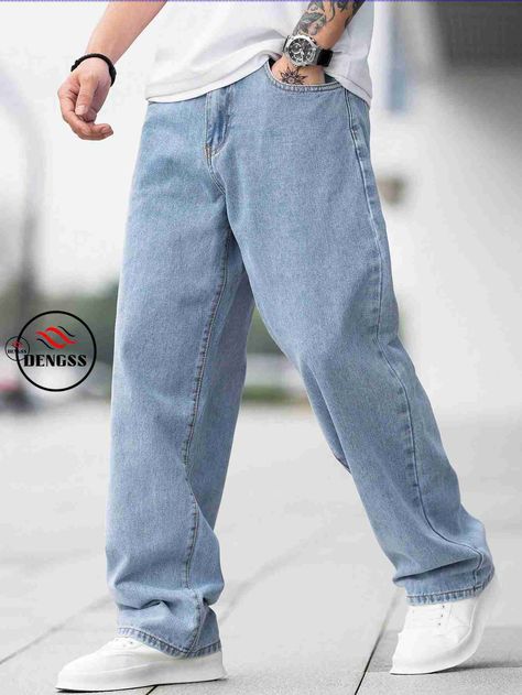 L / Light Wash Anime Cover Photo, Loose Fit Jeans, Cool Outfits For Men, L And Light, Loose Jeans, Game Logo, Light Wash Jeans, Outfits Casuales, Casual Jeans