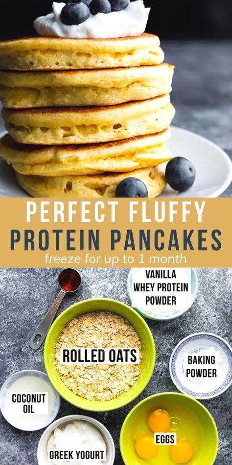 Protein Pancakes No Banana, Fluffy Protein Pancakes, Vanilla Protein Shake, Protein Shake Ingredients, Sweet Peas And Saffron, Protein Powder Pancakes, Pancakes Protein, High Protein Pancakes, Greek Yogurt Pancakes