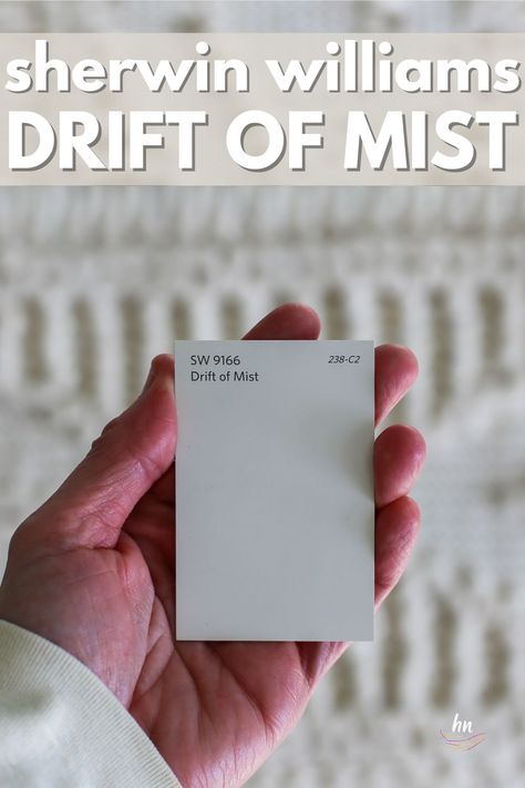 Sherwin Williams Drift of Mist Color Study! Learn all about this neutral paint shade + see pictures of it used in 25 real homes! Learn undertones, coordinating colors & more! #sherwinwilliams #sherwinwilliamsdriftofmist #driftofmist #driftofmistcolorscheme #driftofmistcabinets #driftofmistsherwinwilliamswalls #driftofmistpaint Sherwin Williams Drift Of Mist, Drift Of Mist, Greek Villa Sherwin Williams, Blue Gray Paint Colors, Mist Color, Accent Wall Colors, Mindful Gray, Dark Grey Walls, Blue Gray Paint