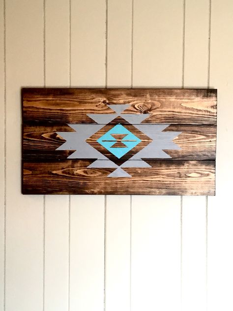 Wood Aztec sign Aztec Furniture Makeover, Aztec Furniture Diy, Aztec Camper Decor, Camper Bedroom Ideas, Aztec Bathroom, Aztec Wood Art, Bedroom Ideas Wall, Aztec Wood Wall Art Living Room, Diy Aztec Wood Wall Art