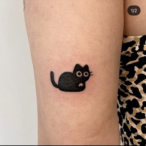 Blind Cat Tattoo, Funny Black Cat Tattoo, Goofy Cat Tattoo, Derpy Cat Tattoo, Little Black Cat Tattoo, Cute Black Cat Tattoo, Silly Cat Tattoo, Cat Tattoo Funny, Simple Black Cat Tattoo