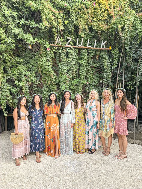 Floral Themed Bachelorette in Tulum. Azulik Floral Themed Photoshoot, Bachelorette Party Floral Theme, Floral Themed Bachelorette Party, Wildflower Bachelorette Party, Floral Bachelorette Party Theme, Bachelorette Flowers, Tulum Azulik, Tulum Bachelorette Party, Napa Bachelorette