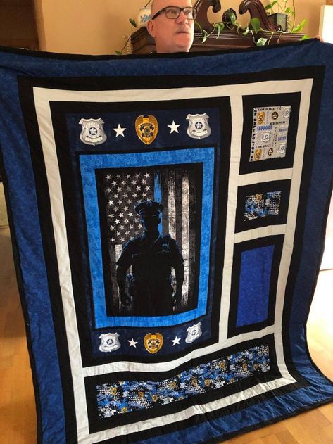 Marine Quilt, Police Quilt, Guy Quilts, Fireman Quilt, Military Quilts, Framed Quilt, Police Crafts, Baby Boy Quilt Patterns, Birthday Tree