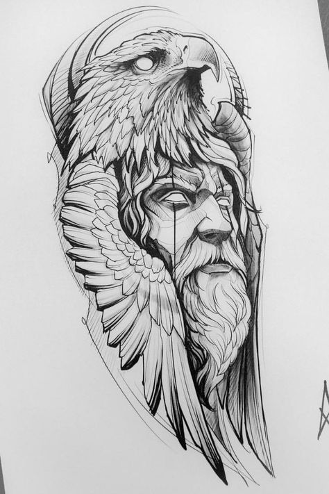 Viking Tattoo Sleeve, Half Sleeve Tattoos Drawings, Tattoo Zeichnungen, Warrior Tattoos, Norse Tattoo, Nordic Tattoo, Eagle Tattoos, Mythology Tattoos, Greek Tattoos