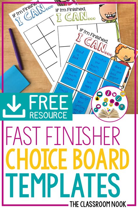 First Grade Choice Boards, Fast Finisher Activities Grade 5, Pencil Art Drawings Aesthetic, Early Finisher Choice Board, Early Finishers Kindergarten, Free Teacher Resources Printables, Kindergarten Intervention, Future Skills, Free Classroom Printables